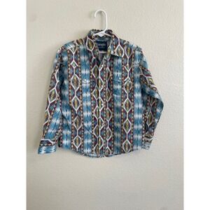 Wrangler Boy Small Pearl Snap Western Southwestern Aztec Print LS Button Up